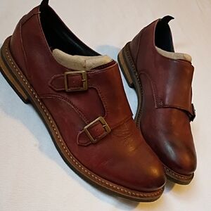 bata Burgundy Monk Flap Loafers EU 40